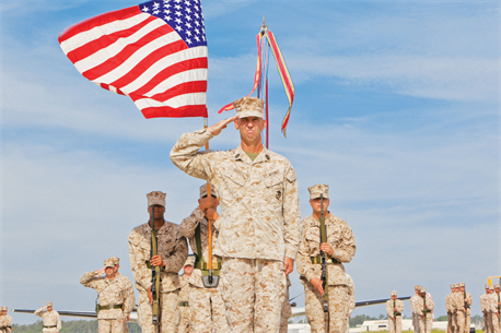 Sgt. Maj. William F. Squires, former Marine Corps Air Station New River sergeant major, gives one of his last salutes as an active Marine, May 4. Squires retired after 30 years of honorable service and received the Legion of Merit from President Barack Obama for his exceptionally meritorious conduct in the performance of outstanding service.